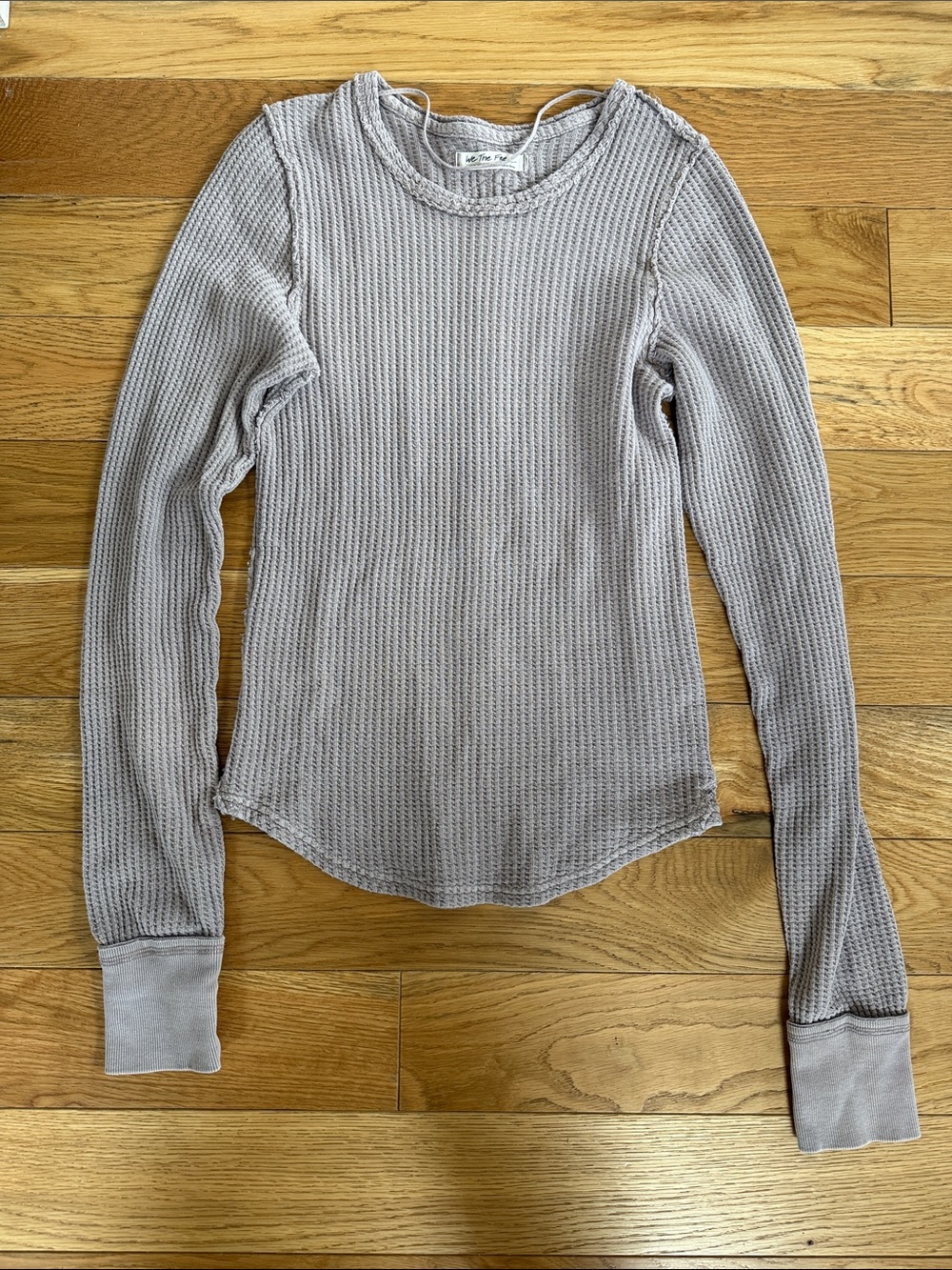 Free People Taupe Waffle Knit Long Sleeve Tee